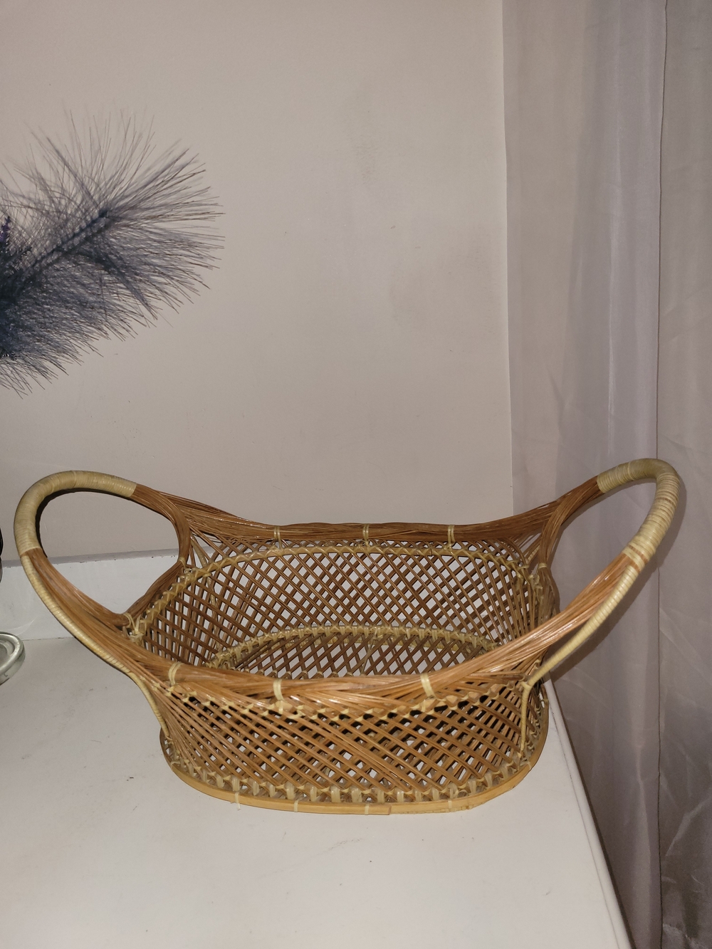 Natural Woven Rattan Serving Basket with Handles